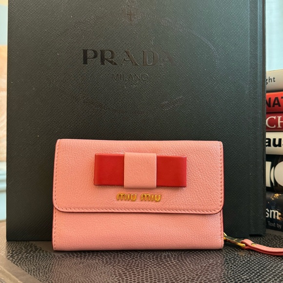 Miu Miu Handbags - Miu Miu Red & Pink Bow Leather Wallet